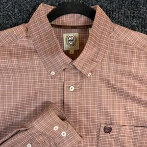 Cinch Mens Long Sleeve Plaid Western Button Down Shirt Brown Pink Large